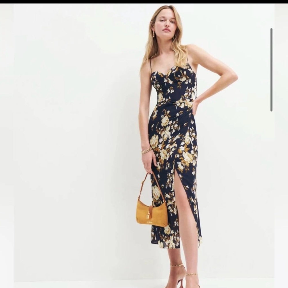 Reformation Navy Floral Midi Dress